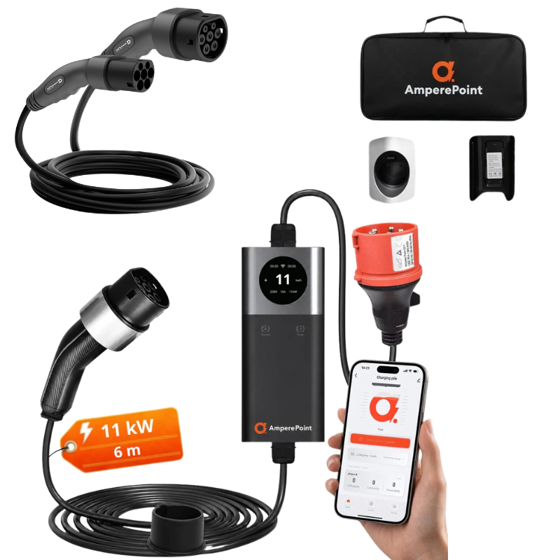 Zestaw Ampere Point Mobilna Ładowarka Q11 Type 2 11 kW + Kabel 5m S11 Etui