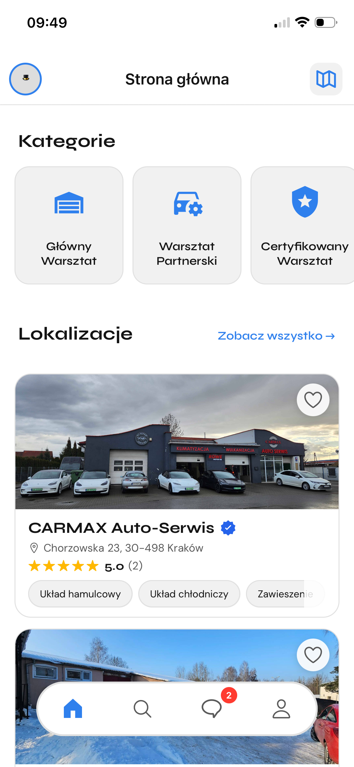 Strona główna aplikacji EV Repair Finder