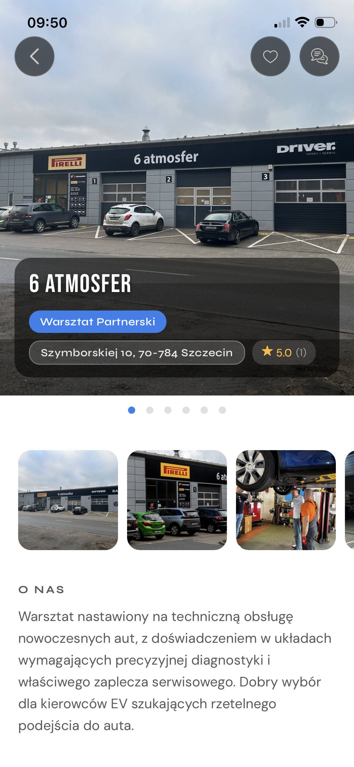 Profil warsztatu w aplikacji EV Repair Finder