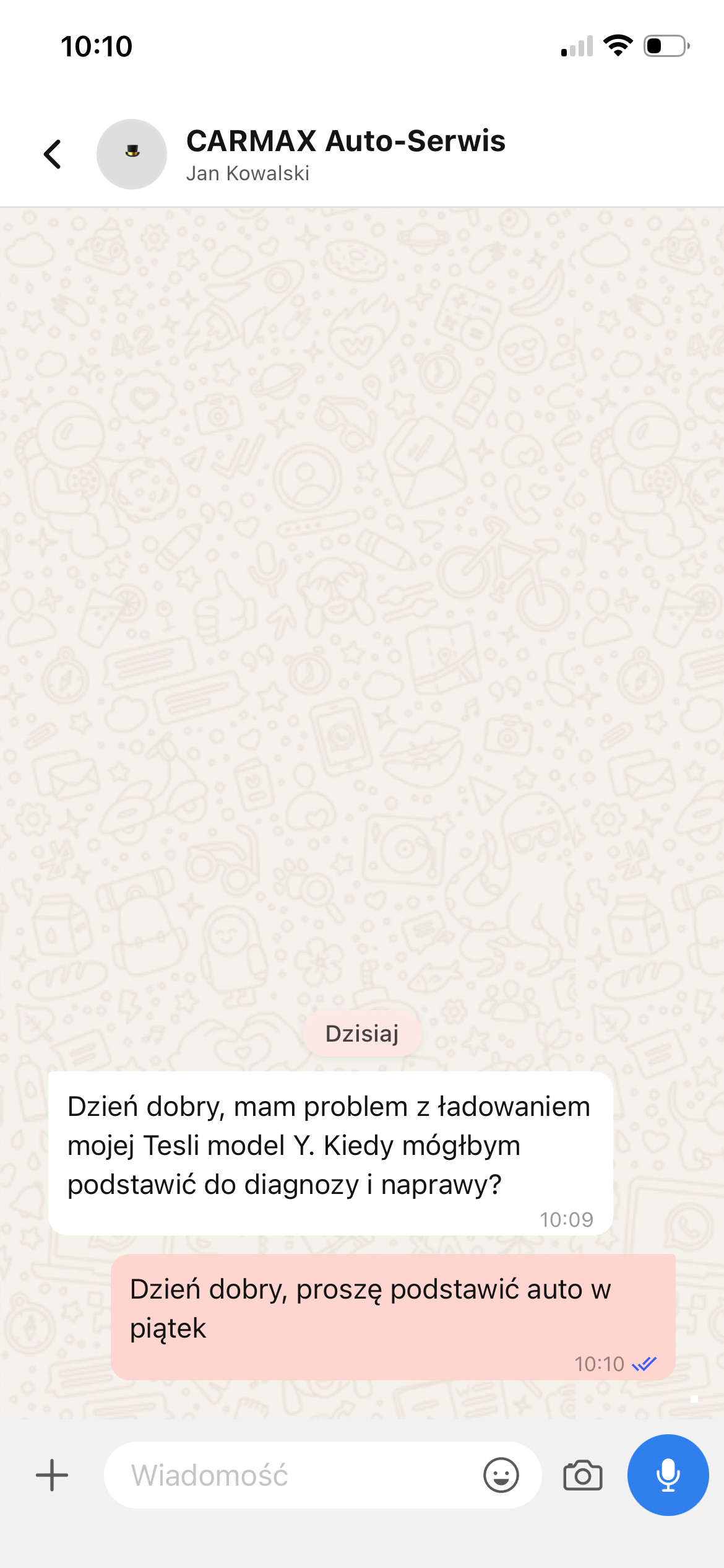 Wiadomości w aplikacji EV Repair Finder